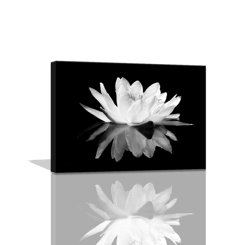 KAKEMONO Black and White Wall Art for bathroom Lotus Flower Canvas Wall Pictures Simple Life Floral Blossom Pictures Prints on Canvas Wall Decoration for Bedroom Dorm Decorations for College Girls 12x16inch - Image 1